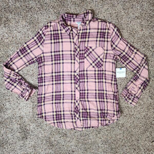 ARIZONA Flannel Women’s Small Pink Maroon Plaid Long Sleeve Button Shirt